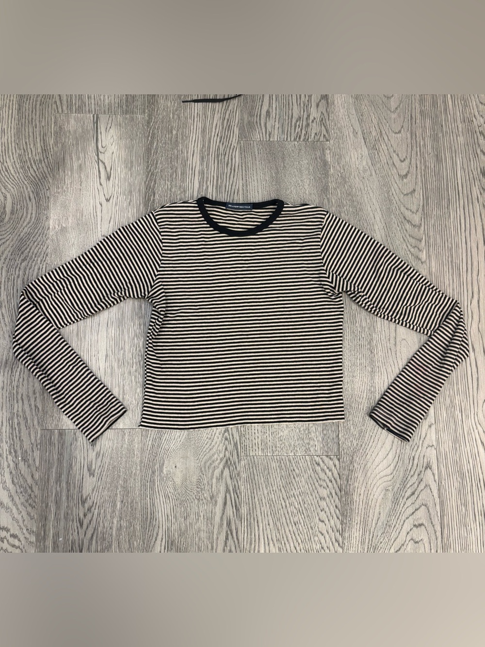 Brandy Melville Black Cream Striped Long Sleeve Top OS